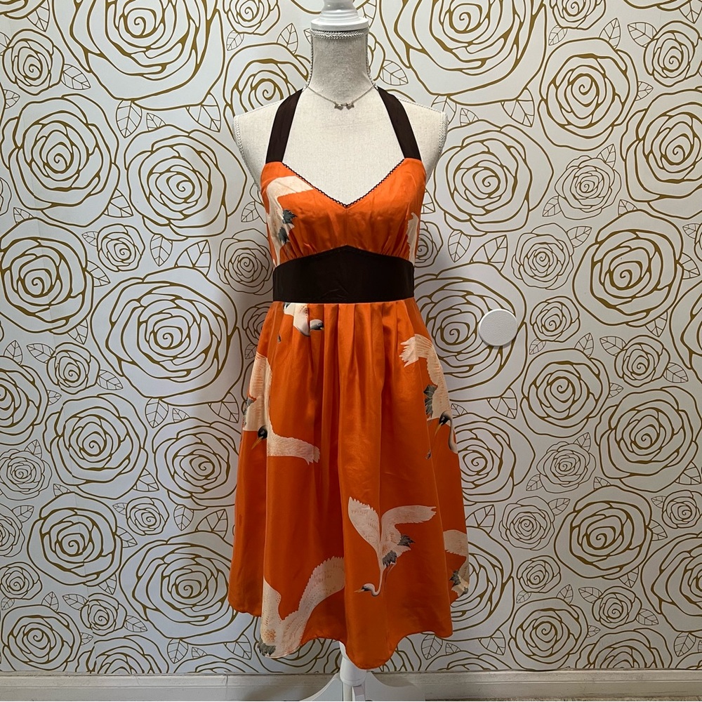 Anthropologie Orange and Black Halter Dress